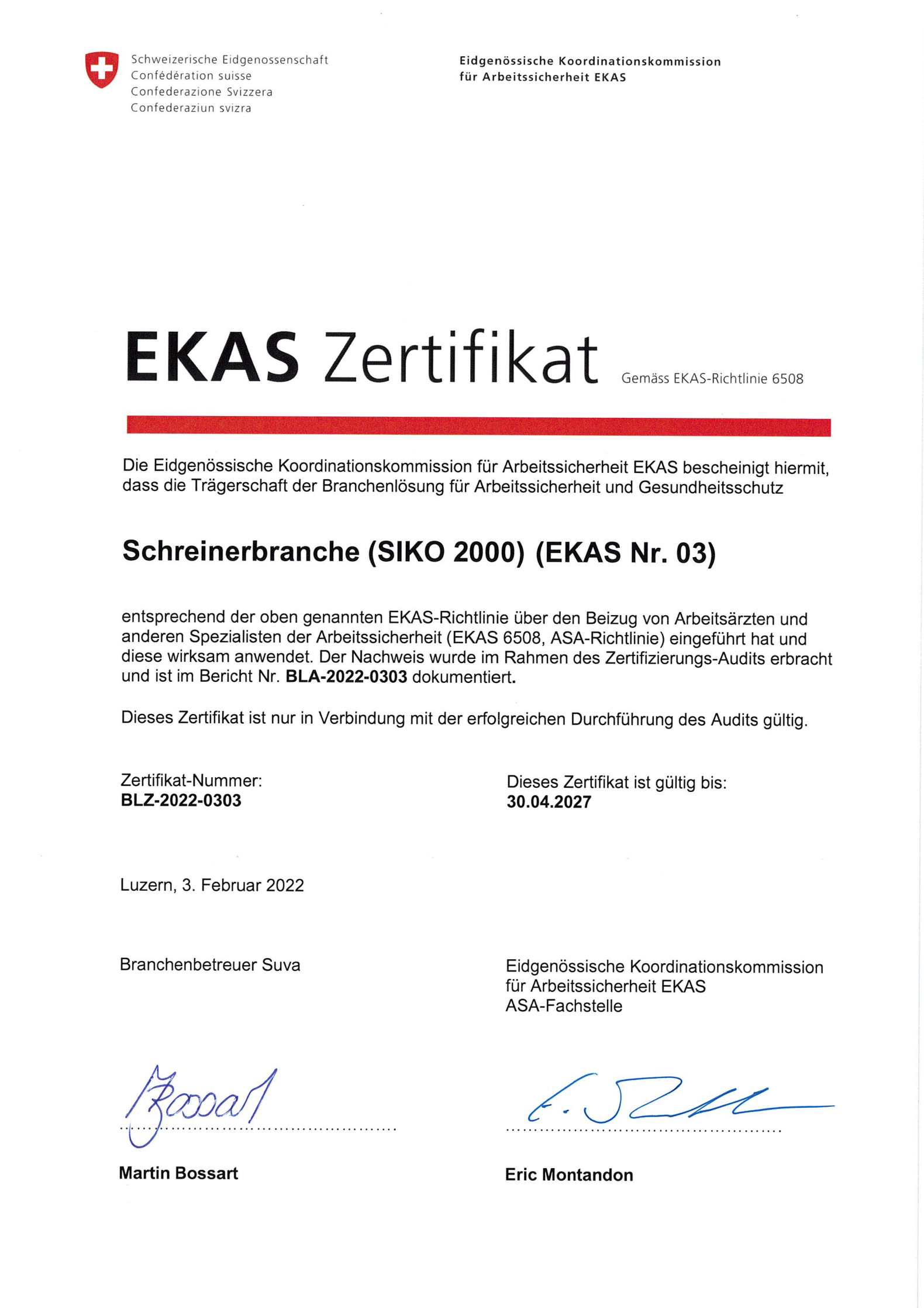 EKAS Zertifikat SIKO